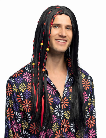 Peruca preta de hippie adulto 1