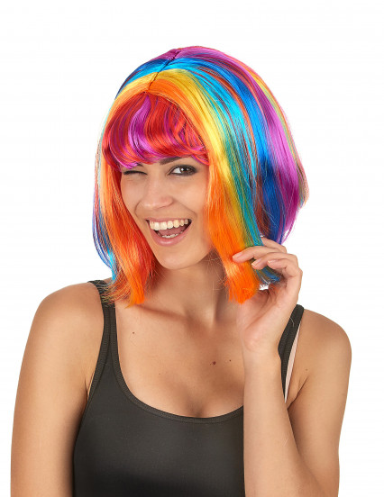 Peruca curta multicolorida com franja para mulher 1