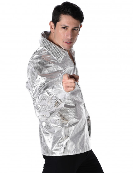 Camisa disco brilhante prateada homem 2