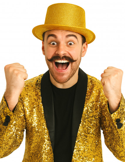 Chapéu alto plástico brilhante dourado adulto 1