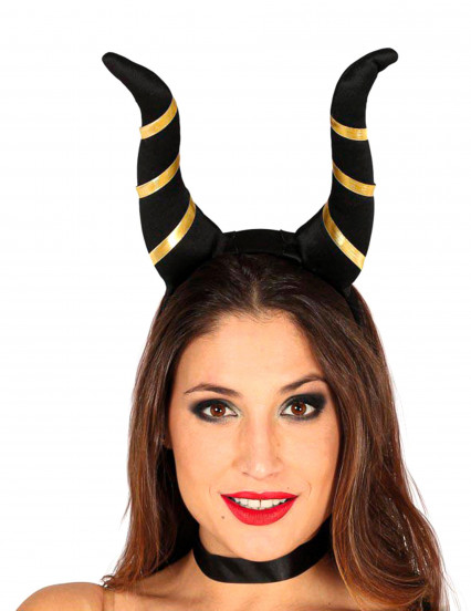 Bandolete Chifres diabólicos pretos mulher Halloween 1