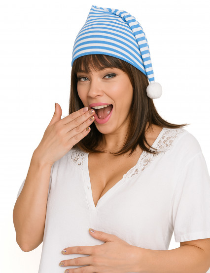 Gorro às riscas azuis e brancas com pompom adulto 2