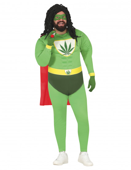 Disfarce humorístico super-herói folha de canábis adulto 3