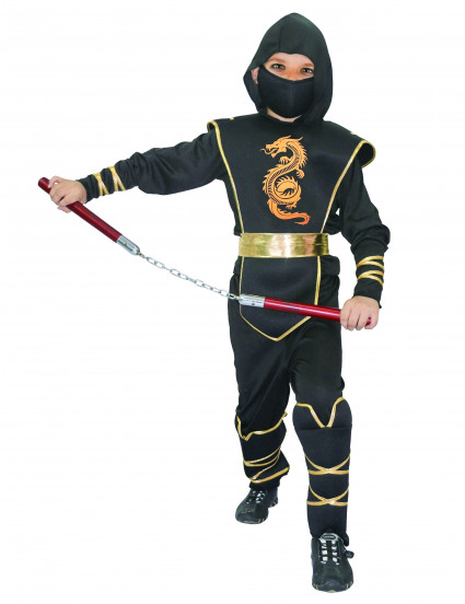 Disfarce ninja menino preto e dourado 1