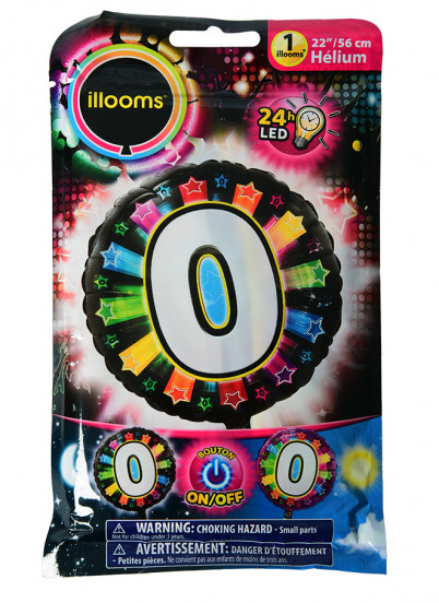 Balão alumínio número 0 colorido Led Illooms® 50 cm 1