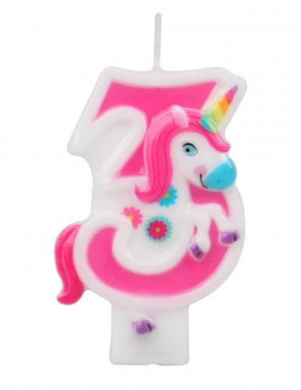 Vela número unicórnio rosa 14 cm 5