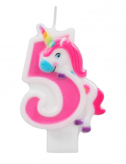 Vela número unicórnio rosa 14 cm 7