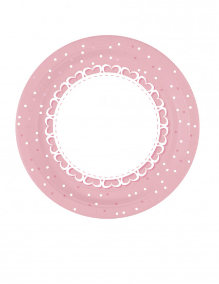 8 pratos de papel coração, cor-de-rosa 23 cm 1