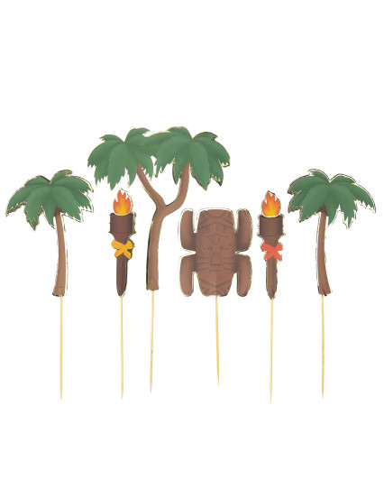 Conjunto de 6 decorações para bolos aventureiros tropicais	 1